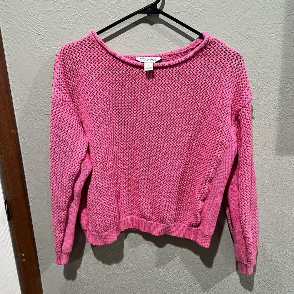Sanctuary Pink Crew Neck Sweater Bright Pink 100% Cotton EUC Spring Sweater